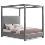 Meridian Furniture - Eden Boucle Fabric Upholstered Bed, Gray, Queen - Experience the epitome of luxury and serenity with the Eden Boucle Fabric Canopy Bed, a majestic haven that elevates your bedroom into a royal chamber. Wrapped in a rich grey boucle fabric, this captivating bed exudes timeless elegance and invites you to indulge in restful nights and dreamy mornings. The airy canopy, draped in the same luxurious black boucle fabric, creates a sense of intimacy and seclusion, transforming your sleeping space into a private sanctuary. Imagine reading a captivating book or enjoying a late-night conversation under the soft glow of string lights draped across the canopy, creating a truly magical atmosphere.