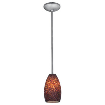 Champagne LED Rod Pendant, Brushed Steel, Brown Stone
