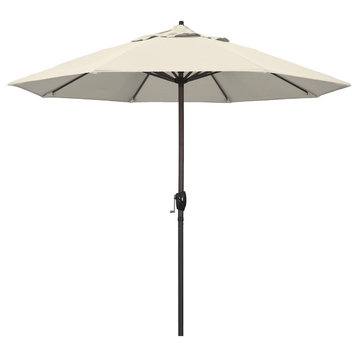 9' Bronze Auto-tilt Crank Lift Aluminum Umbrella, Olefin, Antique Beige