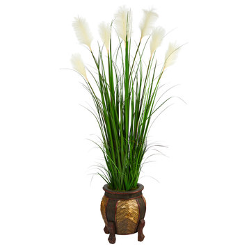 Nearly Natural 63" Wheat Plum Grass Artificial Plant, Decorative Planter