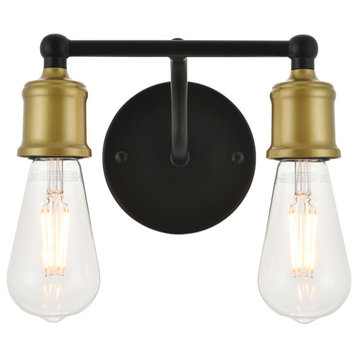Serif 2 Light Wall Sconce in Brass And Black