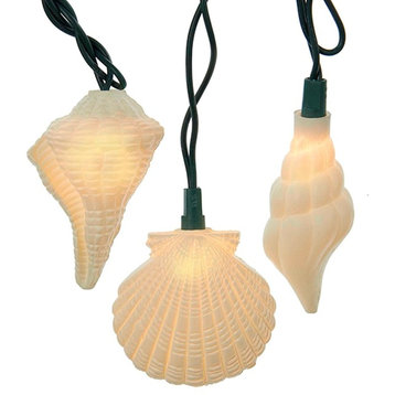 Kurt Adler Coastal Seashells Light Set of 10 with Glitter 12 Feet Long Electric