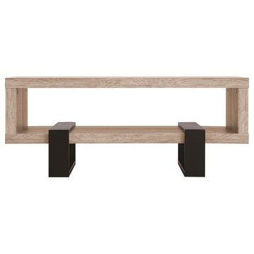 Modern Driftwood Open Shelf Coffee Table, Gray And Brown