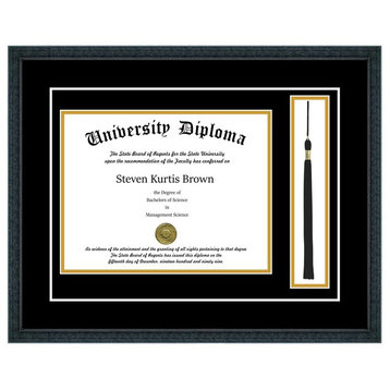 Single Diploma Frame with Tassel and Double Matting, Classic Black, 8"x10"