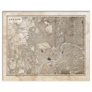 Vintage Map of London on Water Stained Canvas 24x30 Canvas Wall Art