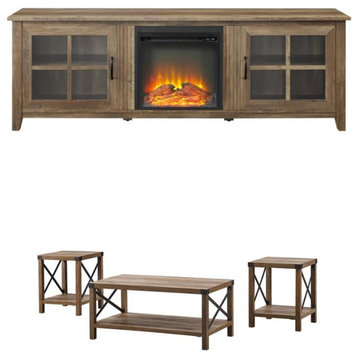 Home Square 2 Piece Set with 70" Fireplace TV Stand and 3 Piece Coffee Table Set