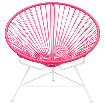 Innit Indoor/Outdoor Handmade Lounge Chair, Pink Weave, White Frame