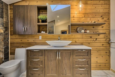 Master bathroom photo in Burlington with quartz countertops