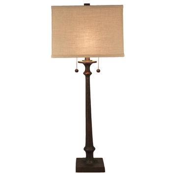 Goldie Resin Candlestick Table Lamp, Bronze With Square Shade and Twin Pulls