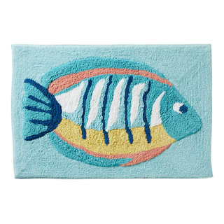 SKL Home Water Stripe Bath Rug, Teal, 20 x 30, 100% Cotton 