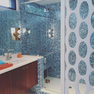 Brio Glass Mosaic Tile in Cool Pool Blend by Modwalls