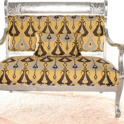 Ikat Settee in Silver-leaf, gray, black, and gold - Products