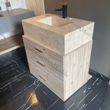 Mrs Lale Bathroom Project Travertine Sink and Freestanding Vanity