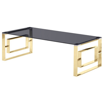 Mallory Smoked Glass Living Room Coffee Table, Gold