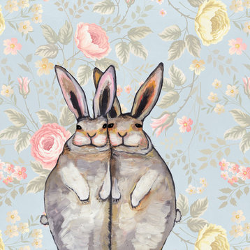 "Bunny Friends, Floral" Canvas Wall Art by Eli Halpin, 10"x10"