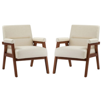 Vegan Leather Armchair With Tufted Design, Set of 2, Ivory