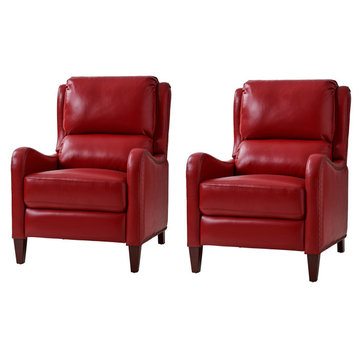 Genuine Leather Recliner With Nailhead Trim Set of 2, Red