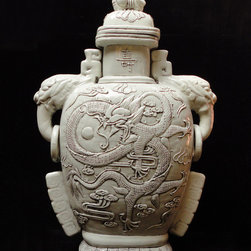 Chinese Ceramic White Dragon Elephant Ear Jar - Decorative Objects And Figurines