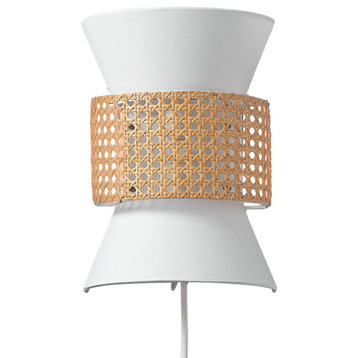 Ayla 2-Light Plug-In or Hardwire Wall Sconce with White Fabric Shade