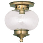 Livex Lighting - Harbor Ceiling Mount, Antique Brass - This elegant solid brass flush mount from the Harbor collection will add a warm glow to any living space. It features a antique brass finish embellished with decorative etched metal details and hand blown seeded glass.