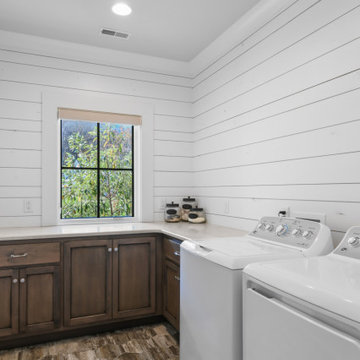 Luxury Modern Farmhouse Laundry Room with Shiplap & Chandelier