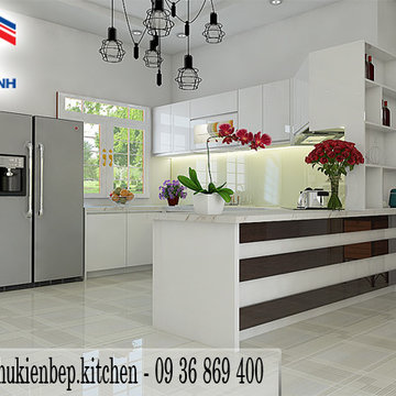 TỦ BẾP ACRYLIC CHỮ U MÀU TRẮNG TINH PKB0079