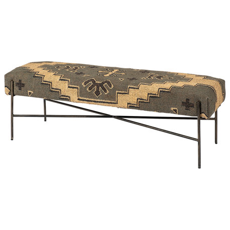 Avery I Multi-Colored Patterned Seat With Silver Iron Frame Accent Bench