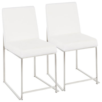 High Back Fuji Dining Chair, Stainless Steel/White Velvet, Set of 2