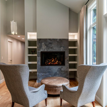 Open Concept Transitional White Living Room