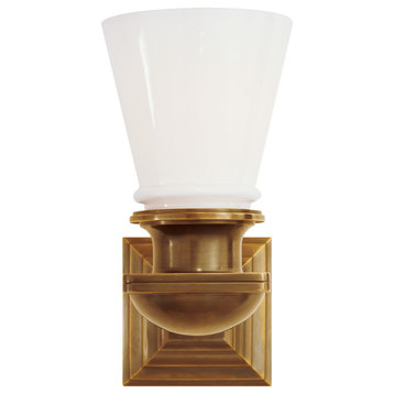 New York Subway Single Light in Hand-Rubbed Antique Brass with White Glass