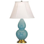 Robert Abbey - Robert Abbey 1760X Small Double Gourd - One Light Table Lamp - Shade Included: TRUE  Cord Color: BlackSmall Double Gourd One Light Table Lamp Egg Blue Glazed Pearl Dupoini Fabric Shade *UL Approved: YES *Energy Star Qualified: n/a  *ADA Certified: n/a  *Number of Lights: Lamp: 1-*Wattage:150w E26 Medium Base bulb(s) *Bulb Included:No *Bulb Type:E26 Medium Base *Finish Type:Egg Blue Glazed