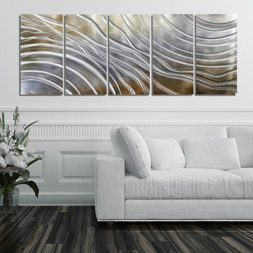 Glacial Rift - Modern Gold, Silver, and Brown Contemporary Metal Wall Painting