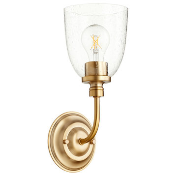 Rossington 1-Light Wall Mount, Aged Brass With Clear Seeded Glass