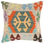 Bareens Designer Rugs - Southwestern Turkish Elinore Hand Woven Kilim Throw Pillow - Embellish your home with this timeless casual chic handmade Southwestern Kilim throw pillow covers made with and cotton. Constructed on a loom by Nomad Turkman people with hand spun and Natural Vegetable dyes these beautiful Kilim pillow covers are known for their beautiful repetitive geometrical, naturalistic floral and traditional patterns yet still giving it a moden look. Masterfully artisan-crafted on traditional Kilim looms with a contemporary fashion palette producing bold intricate sharp patterns making them a standout piece in any decor.