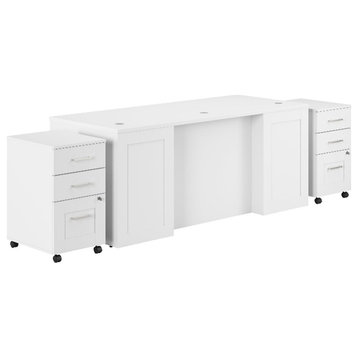 Bowery Hill 72W Executive L Desk with Drawers in White - Engineered Wood