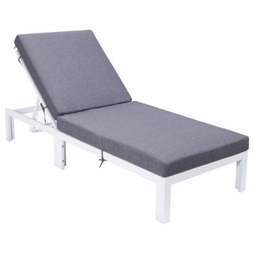 Chelsea White Patio Chaise Lounge Chair With Cushions, Blue
