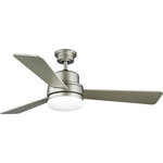 Progress Lighting - Trevina II Collection 52" 3-Blade Nickel Ceiling Fan - This ceiling fan includes two LED bulbs covered by a white opal shade to help extend your day into the evening. You and your family will relax in your peaceful retreat created by the cool breeze coming from the three-blades rotating overhead. The fixture is coated in a nickel finish to complete the handsome design. Does not include a switch. Add a wall control or remote control.