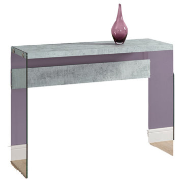 HomeRoots 32" Grey Cement Particle Board and Clear Tempered Glass Accent Table