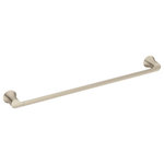 Moen - Moen Doux 24" Towel Bar, Brushed Nickel - A graceful arc and unique, soft-stream water flow, make Doux the perfect addition to any bathroom interior as it redefines modern in the language of great design. The D-shaped spout was carefully crafted to present the water in a flat, thin silky ribbon to continue the clean lines of the faucets smooth, wide form.
