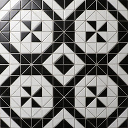 ANT Tile - 2" Triangle Windmill Pattern Matte Porcelain Floor Tiles, White/Black - Mosaic Tile