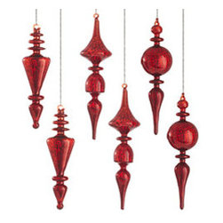 Red Finial Drops - Set of 6 - New - Christmas Decorations