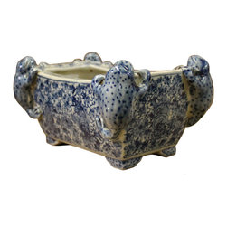Chinese Blue White Toad Accent Rectangular Porcelain Pot Vase - Decorative Bowls