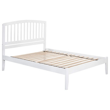 Queen Size Bed Frame, Hardwood Construction With Slatted Headboard, White
