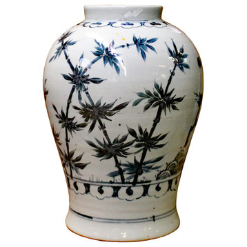 Chinese Gray Blue Off White Tree Animal Graphic Ceramic Vase Hws1072