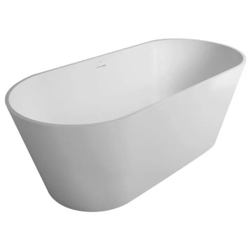 Freestanding solid surface resin mattebathtub with overflow, pop-up drain, White