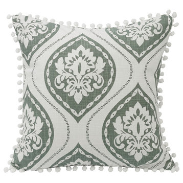 Belmont Graphic Printed Pom Trimmed Throw Pillow, 18"x18", 1 Piece