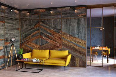Идея дизайна: кабинет в современном стиле с панелями на стенах