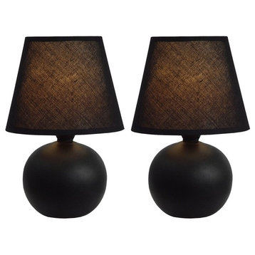 Simple Designs Mini Ceramic Globe Table Lamps, 2-Pack Set, Black