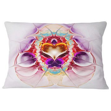 Pink Large Symmetrical Fractal Heart Abstract Throw Pillow, 12"x20"