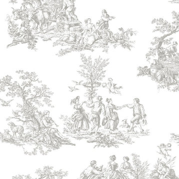 Norwall Grand Chateau, Manor House CH28245 Romantic Toile Wallpaper Light Grey